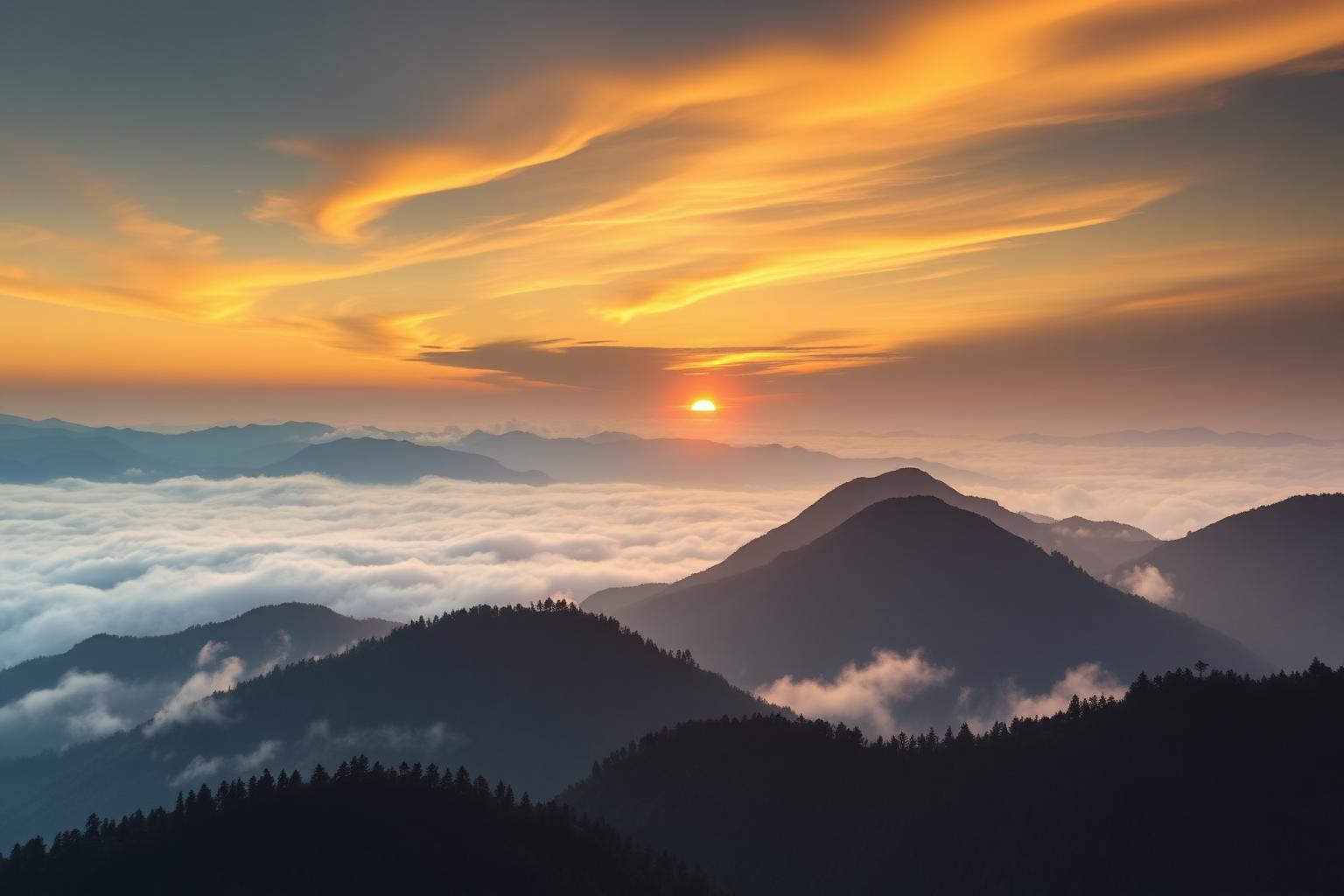 Amanhecer dourado sobre montanhas